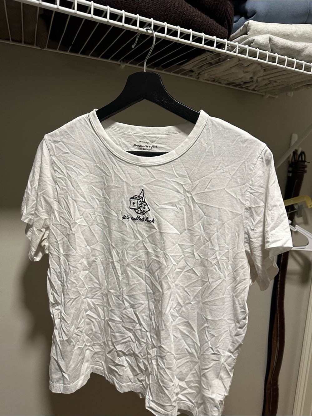 Abercrombie & Fitch White Crew Neck T-Shirt with Dice Graphic
